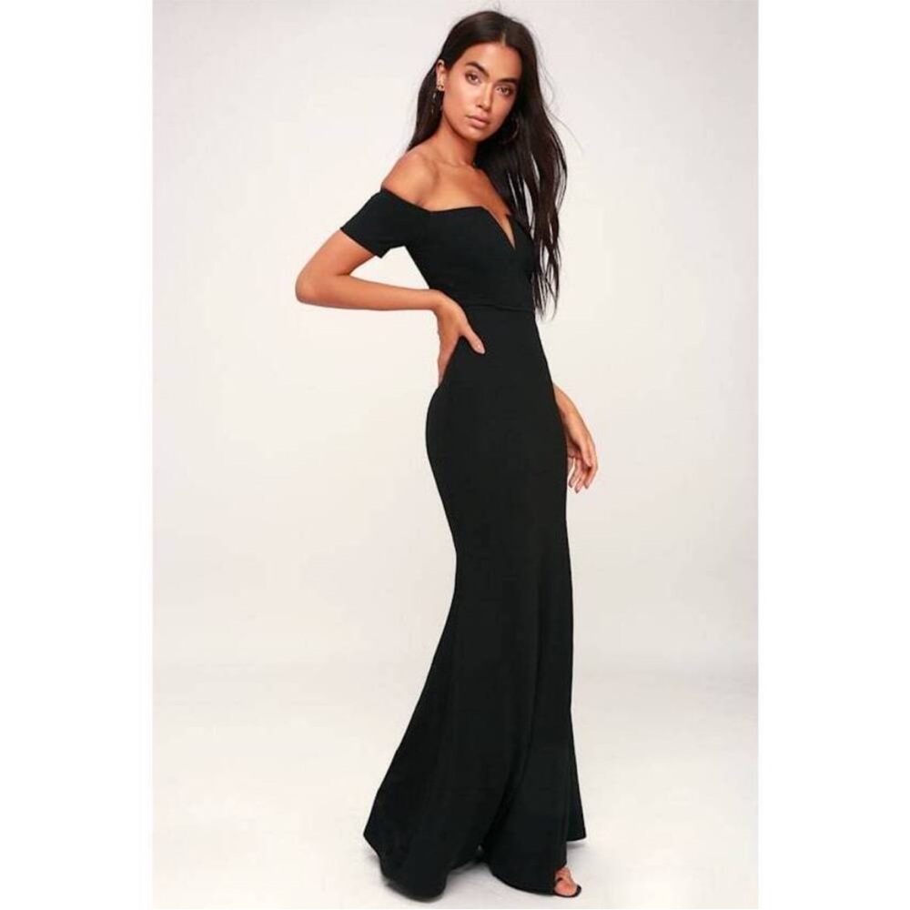 Lulus Lynne Black Off-the-shoulder Maxi Dress - Size Large